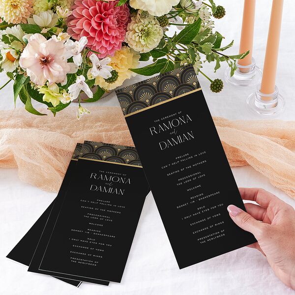 Modern Deco Wedding Programs Gold Charcoal Signature