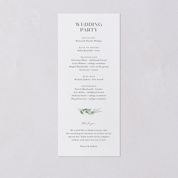 Greenery Laurel Foil Wedding Programs Pure White Gold Signature