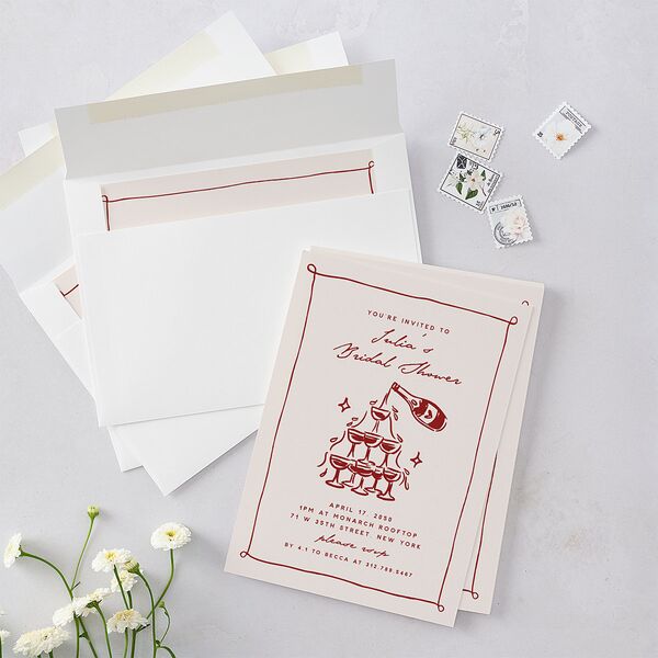 Hand Drawn Cake Bridal Shower Invitations Red Clay Signature Blank Ticket
