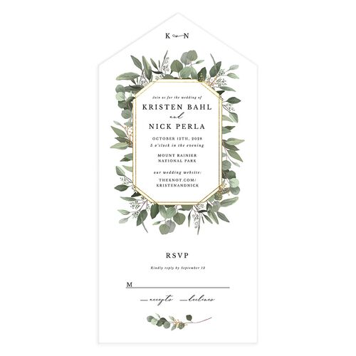 Eucalyptus Frame All-in-One Wedding Invitations Pure White Signature Light Both Recipient and Return Addresses No