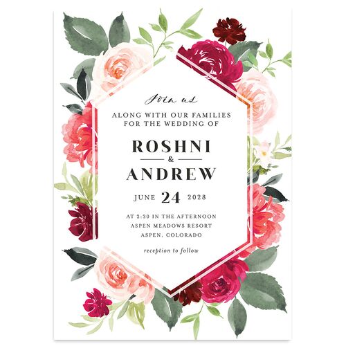 Vibrant Floral Wedding Invitations Raspberry Signature Blank No