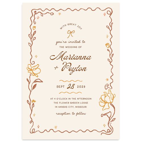 Whimsical Drawn Flowers Wedding Invitations Terracotta Signature Blank No Standard