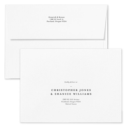 Refined Monogram Save The Date Card Envelopes White Midnight Both Recipient and Return Addresses Signature Standard