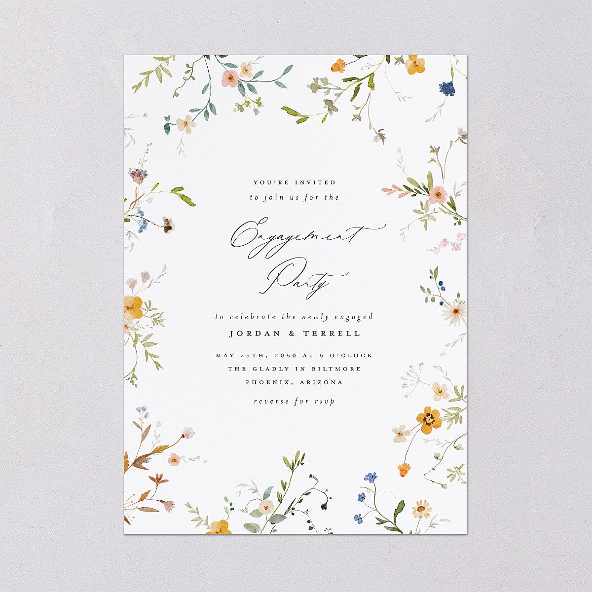 Dainty Wildflower Engagement Party Invitations Sunflower Signature Blank Standard