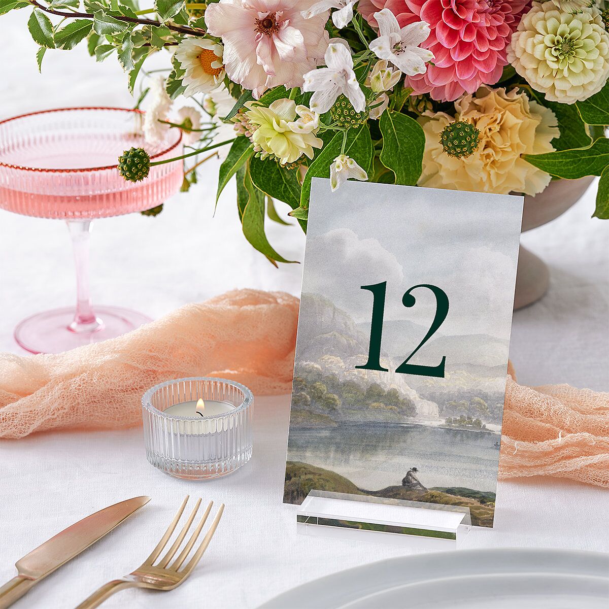 Vintage Landscape Table Numbers Dark Green Signature