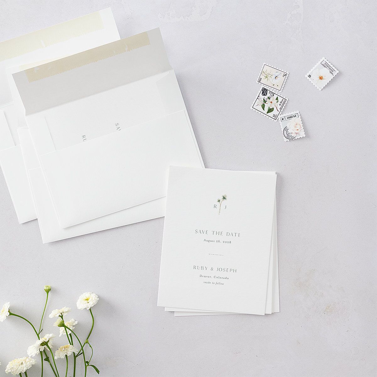 Dainty Monogram Save the Date Petite Cards Moon Rock Signature smooth Blank No Standard