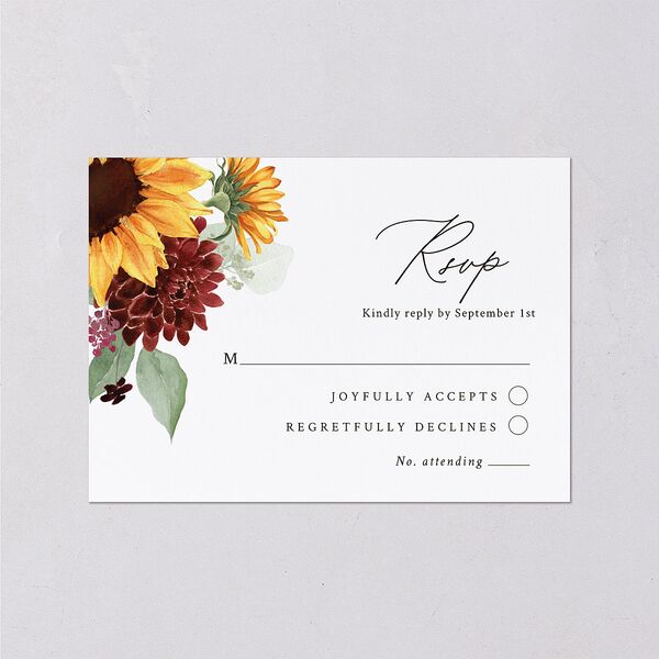 Classic Countryside Sunflowers Wedding Response Cards Burgundy Signature Standard