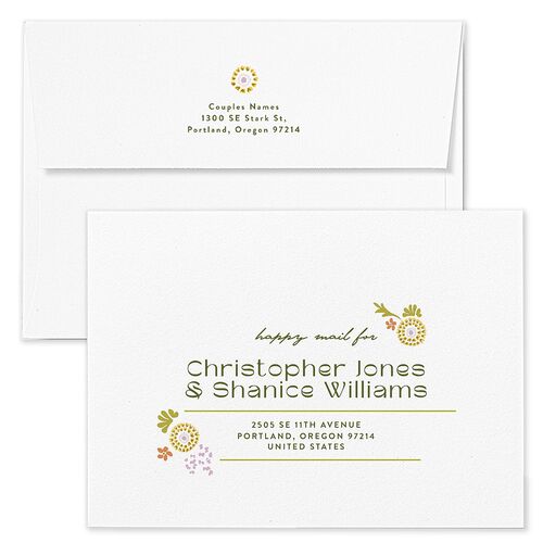 Wildflower Nouveau Wedding Invitation Envelopes Blue Standard Dark Camo Both Recipient and Return Addresses Signature
