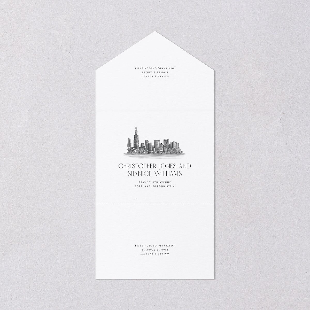 Watercolor Chicago All-in-One Wedding Invitations Licorice Signature Light Both Recipient and Return Addresses No