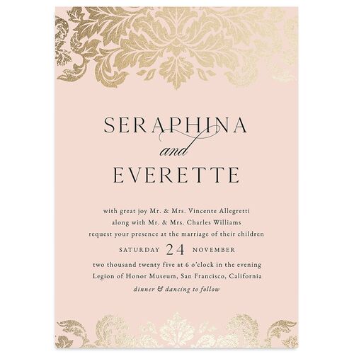 Elegant Damask Wedding Invitations Gold Shell Pink Signature Blank No Standard