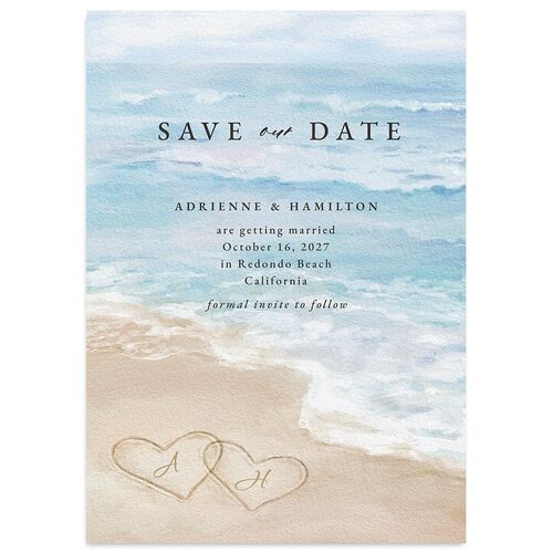Beach Monogram Save the Date Cards Baby Blue Signature smooth Blank No Standard