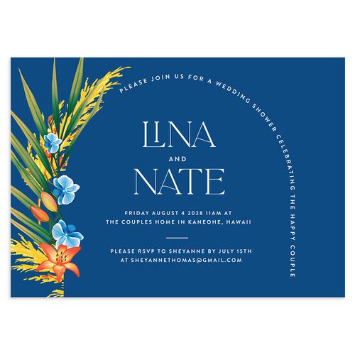 Hawaiian Tropical Orchid Oval Bridal Shower Invitations Sapphire Signature Blank Standard