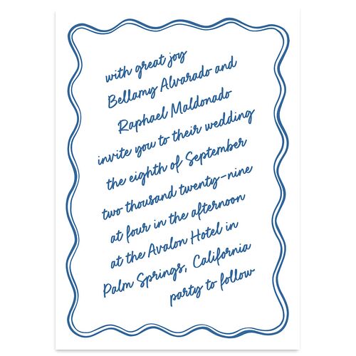 Modern Hand Drawn Wavy Frame Wedding Invitations Jewel Blue Signature Blank Standard No