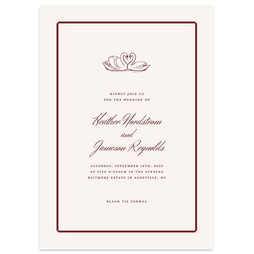 Elegant Swans Wedding Invitations Jewel Red Signature Blank No Standard