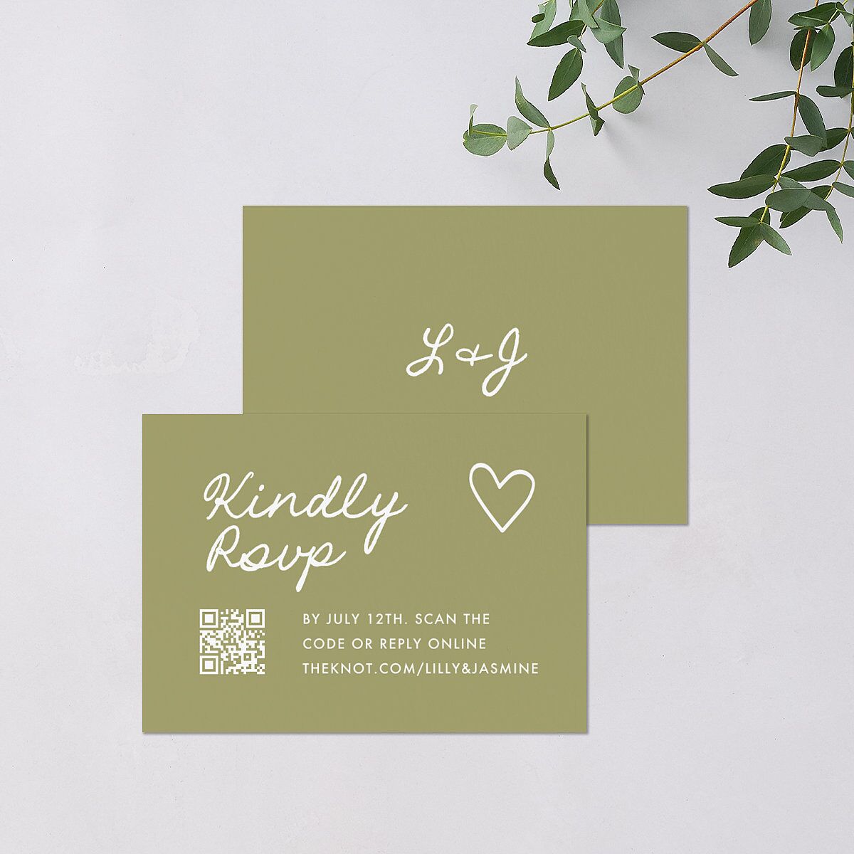 Hand Drawn Heart Photo QR Code RSVP Cards Moss Signature Standard