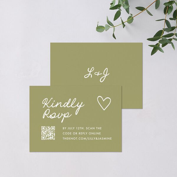 Hand Drawn Heart Photo QR Code RSVP Cards Moss Signature Standard