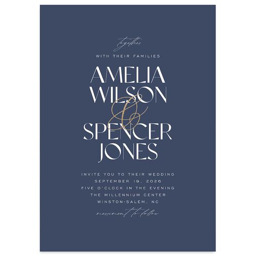 Together Wedding Invitations Gold Moody Blue Signature Blank No Standard