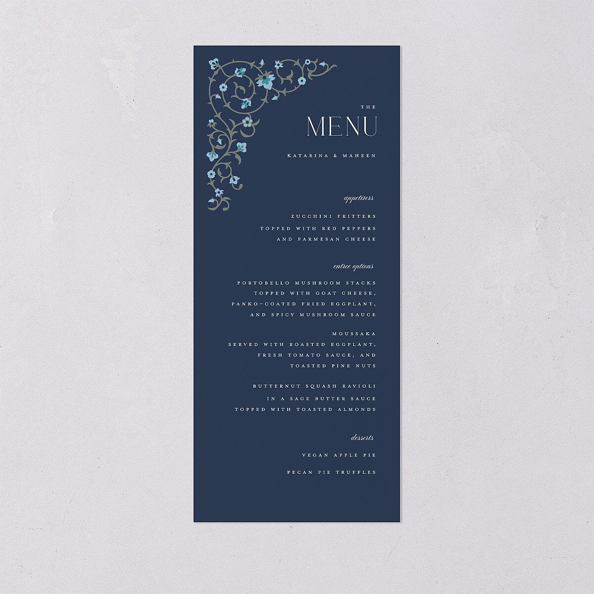 Ornate Threshold Menus Moody Blue Signature