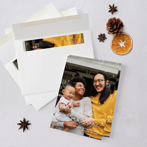 More Kids More Magic Hand Drawn Starry Photo Holiday Cards Cream Signature Blank Portrait Standard