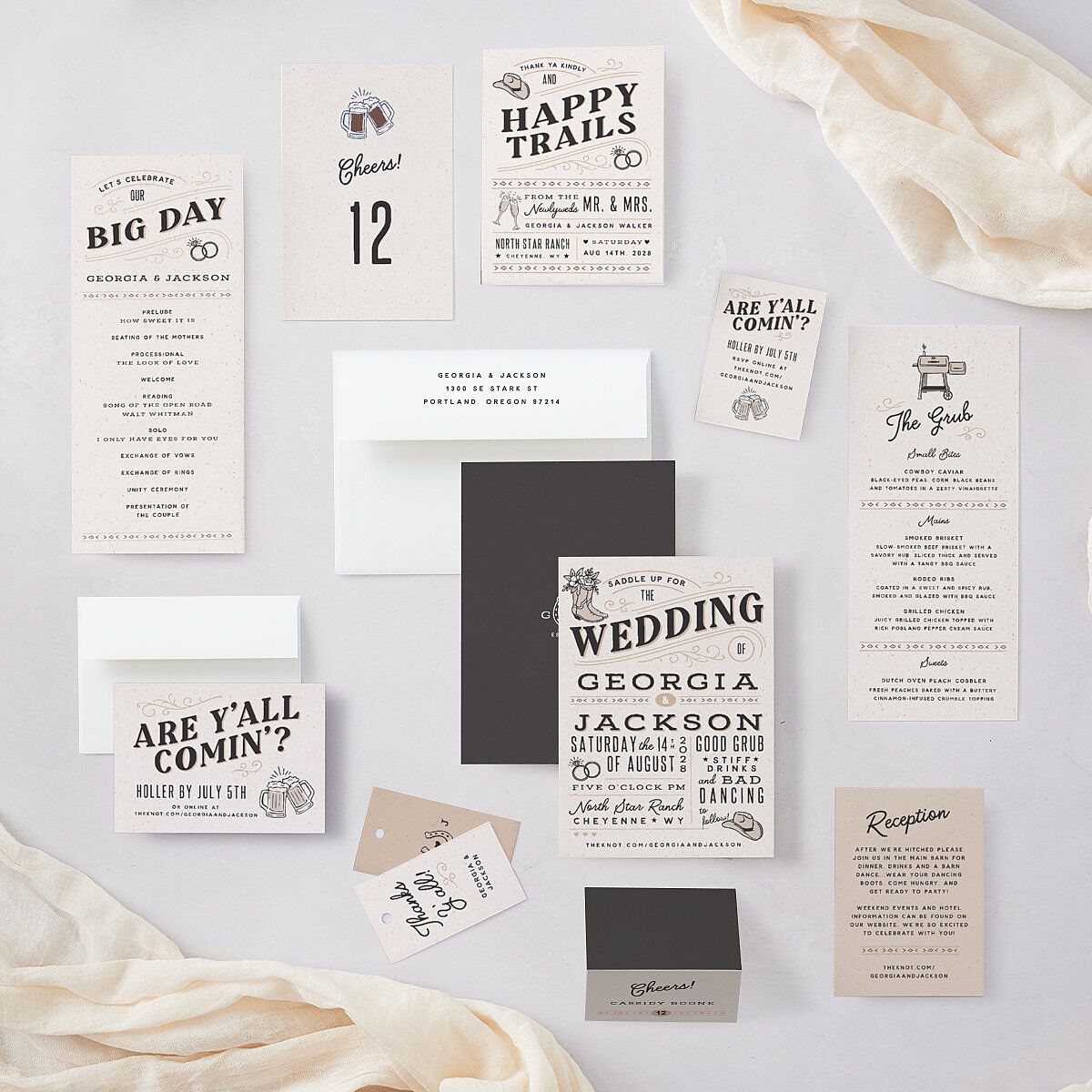 Western I Do BBQ Wedding Programs Taupe Signature
