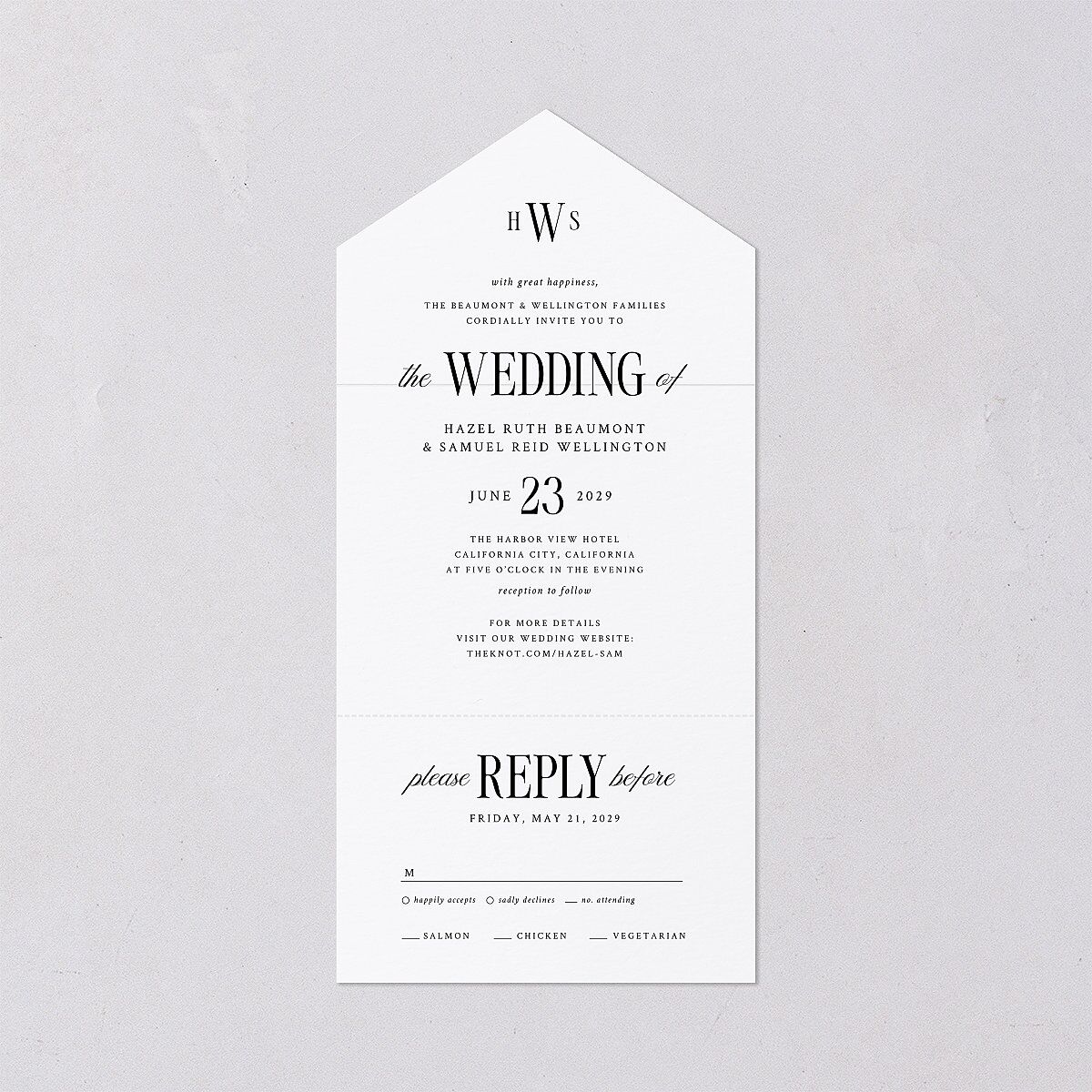 Elegant Wedding Of All-in-One Wedding Invitations Pure White Signature Light Both Recipient and Return Addresses No