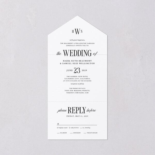 Elegant Wedding Of All-in-One Wedding Invitations Pure White Signature Light Both Recipient and Return Addresses No
