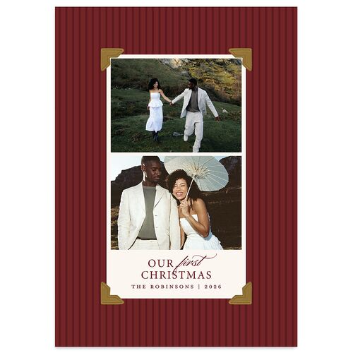 First Christmas Photo Album Holiday Cards Merlot Signature Blank Landscape Standard