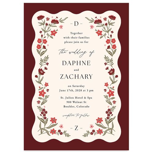 Flora Garden Border Wedding Invitations Merlot Signature Blank No