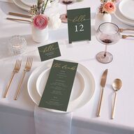 Romantic Photo Place Cards Gold Hunter Green Signature
