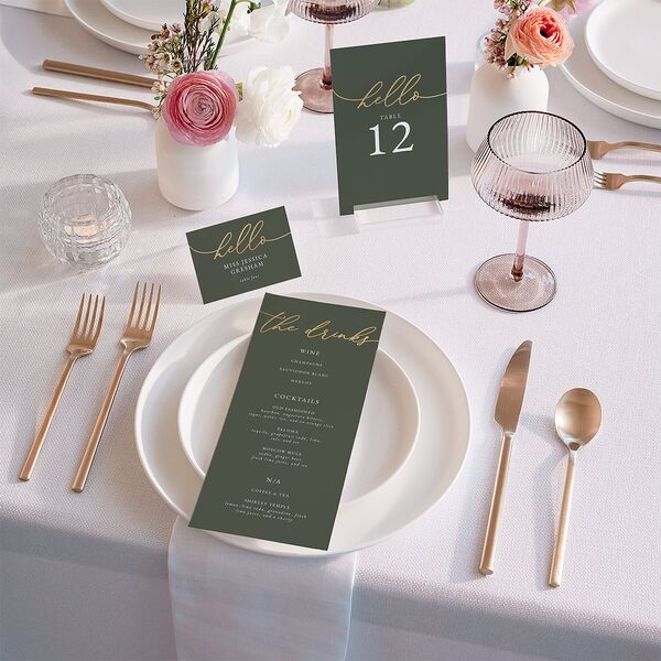 Romantic Photo Place Cards Gold Hunter Green Signature