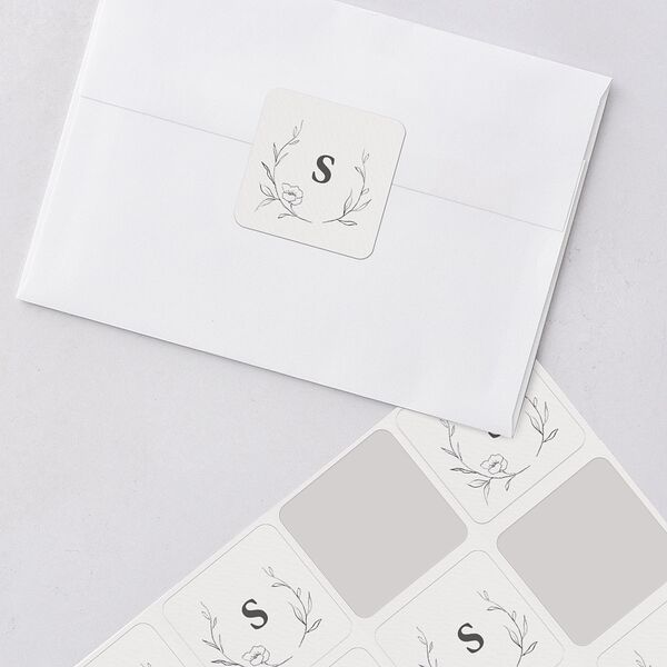 Graceful Botanical Wedding Stickers Shadow Gray Soft Square