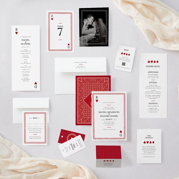 Las Vegas Playing Card Wedding Response Cards Jewel Red Signature