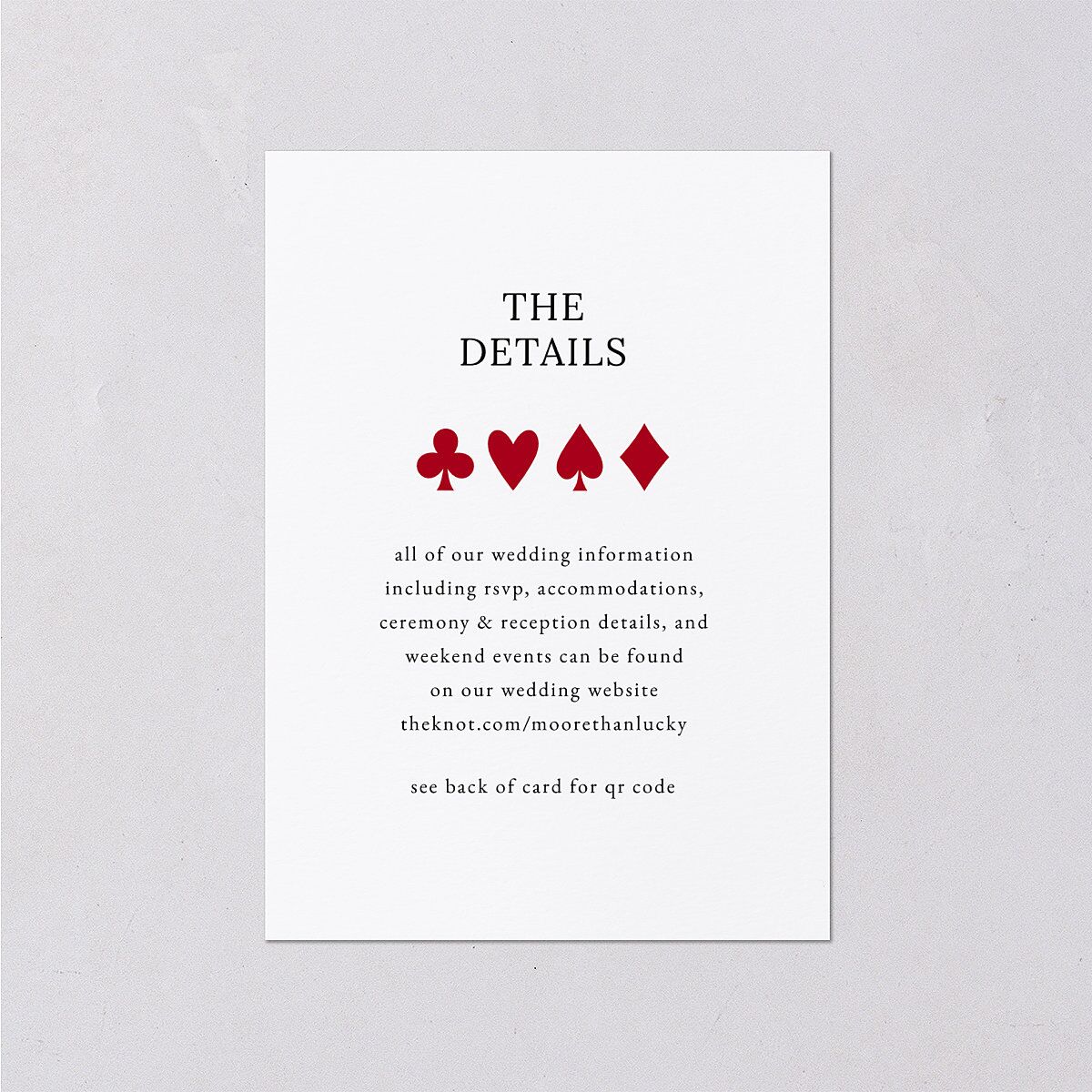 Las Vegas Playing Card Wedding Event Detail Cards Jewel Red Signature Standard