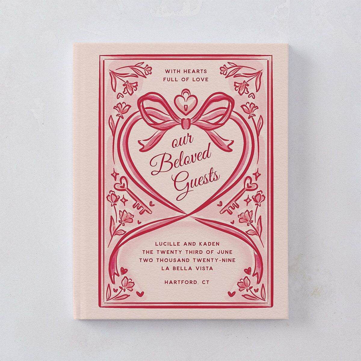 Vintage Heart Locket Guest Books Crimson