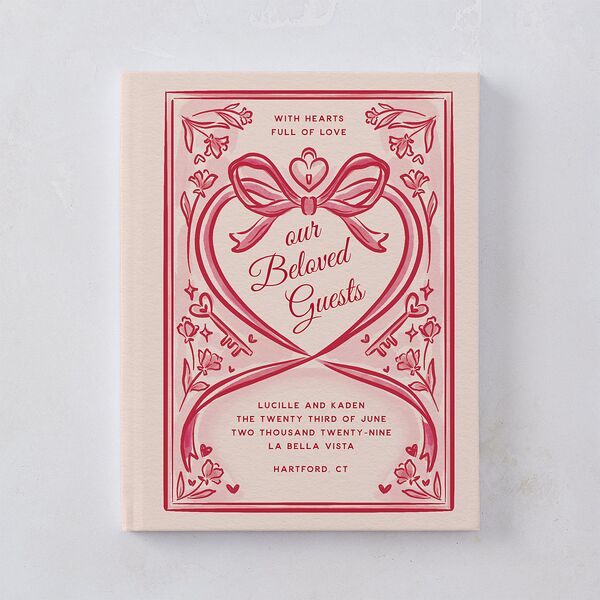 Vintage Heart Locket Guest Books Crimson