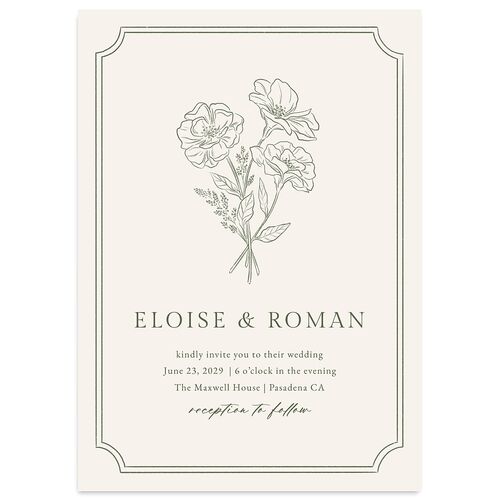 Vintage Botanical Sketch Wedding Invitations Dark Camo Signature Blank No Standard