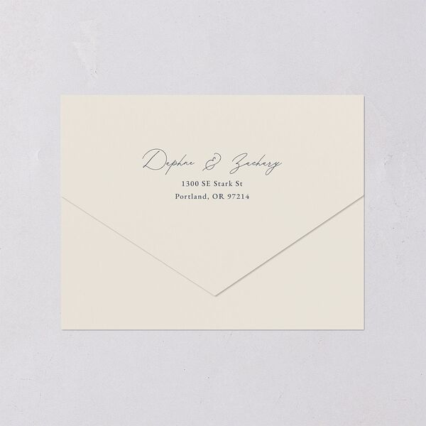 Flora Garden Border All-in-One Wedding Invitations Moody Blue Signature Light Both Recipient and Return Addresses No