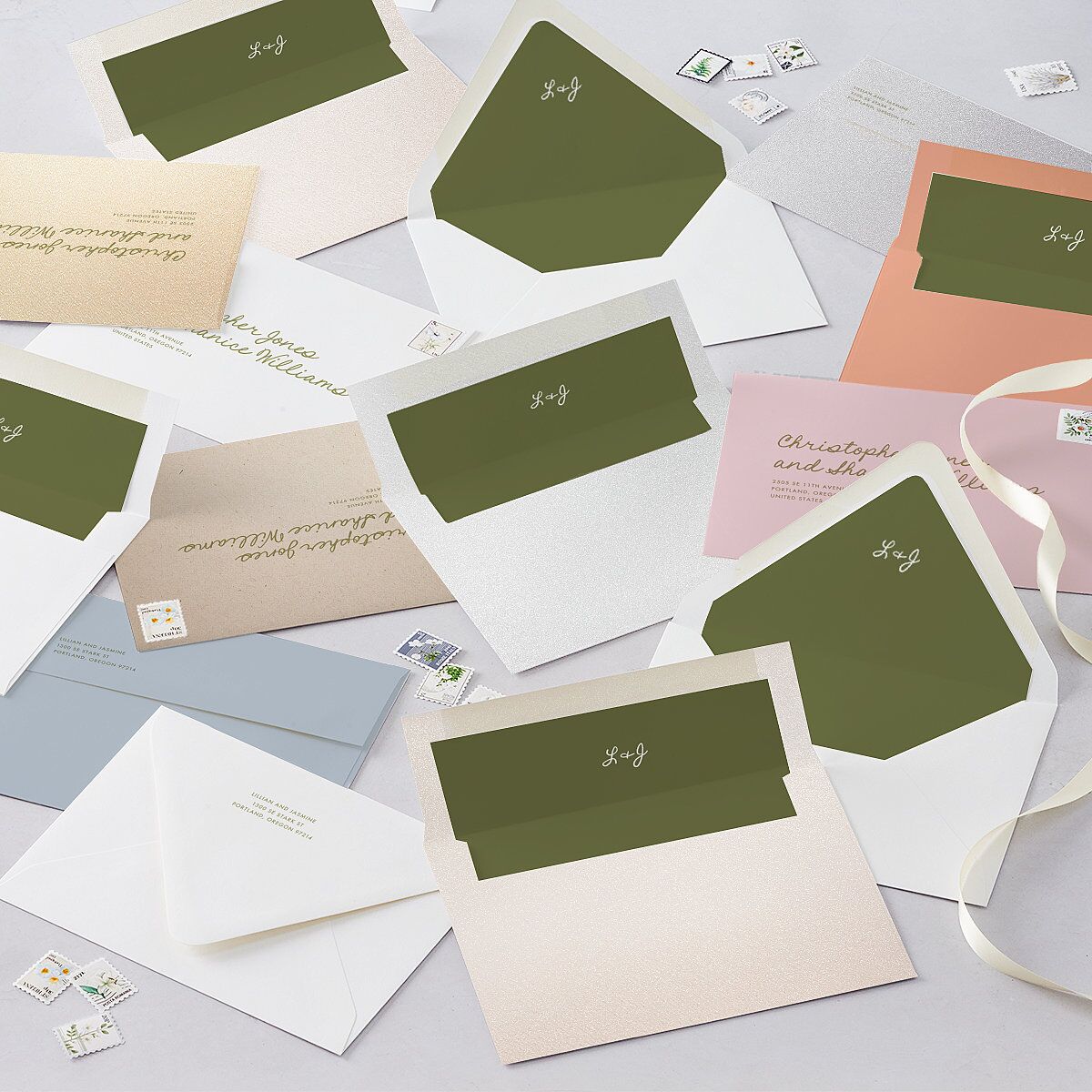 Hand Drawn Heart Photo Euro Envelope Liners Moss Luxe