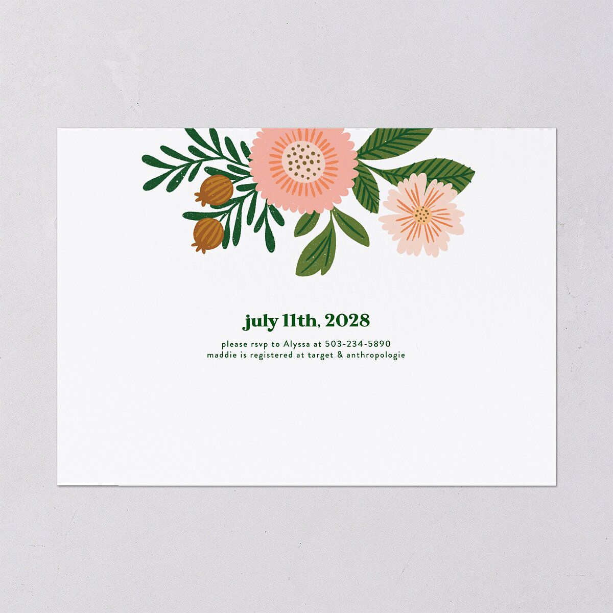Retro Bloom Bridal Shower Invitations Scottish Green Signature Blank Standard