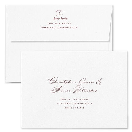 Flannel Type Holiday Card Envelopes White Maroon Both Recipient and Return Addresses Standard Signature