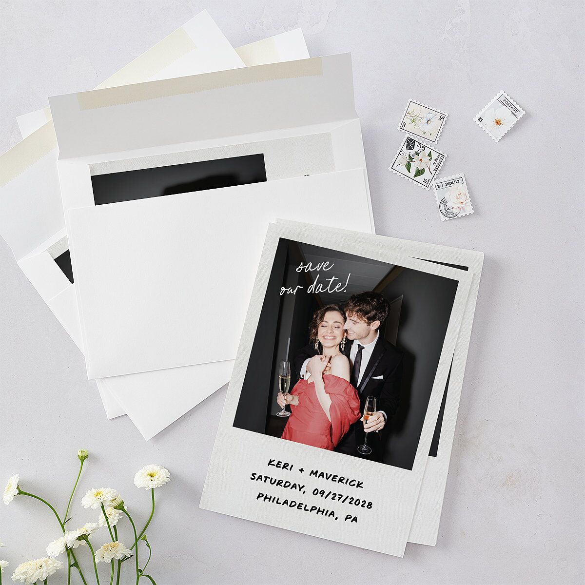 Modern Writing Save the Date Cards Snow Signature smooth Blank No Standard