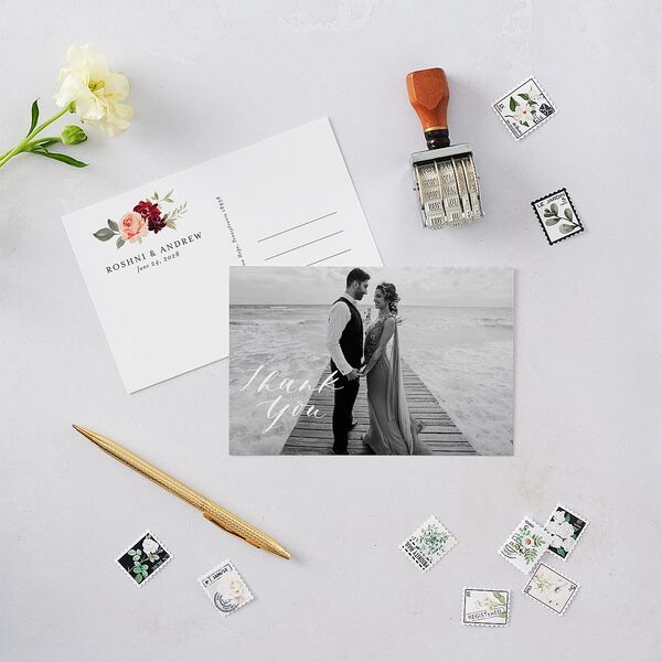 Vibrant Floral Thank You Postcards Deep Claret