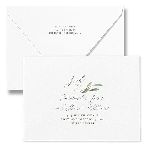 Muted Floral Wedding Invitation Euro Envelopes White Luxe Shell Pink Return Address Signature