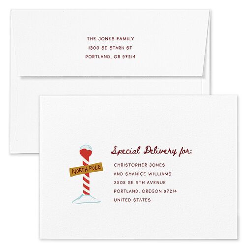Letters to Santa Baby Announcement Holiday Card Envelopes White Crimson Both Recipient and Return Addresses Standard Signature
