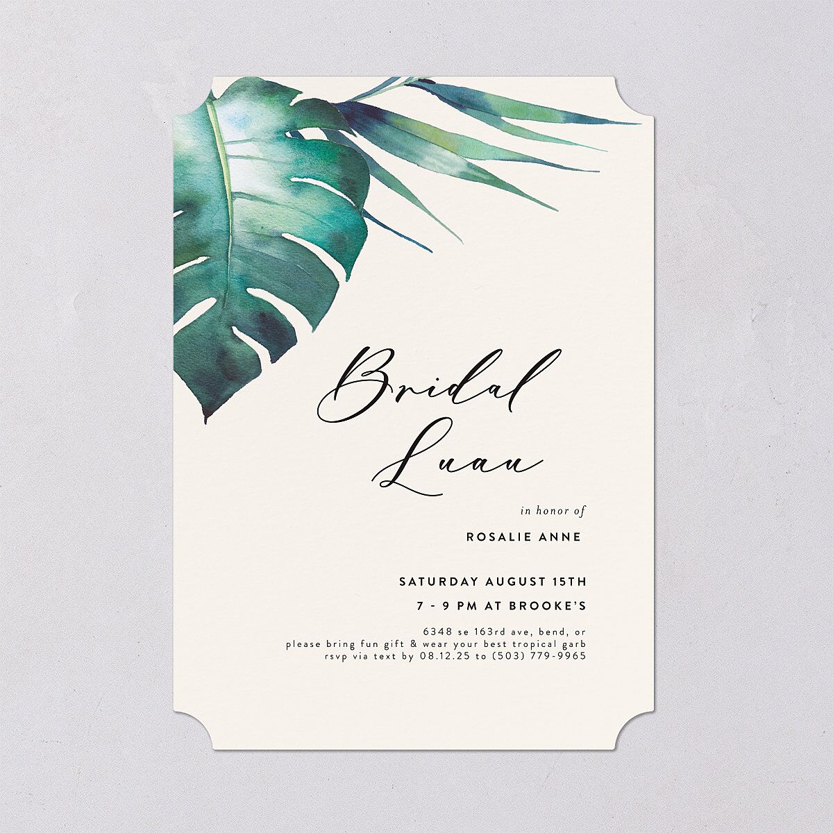 Palm and Protea Bridal Shower Invitations Sky Signature Blank
