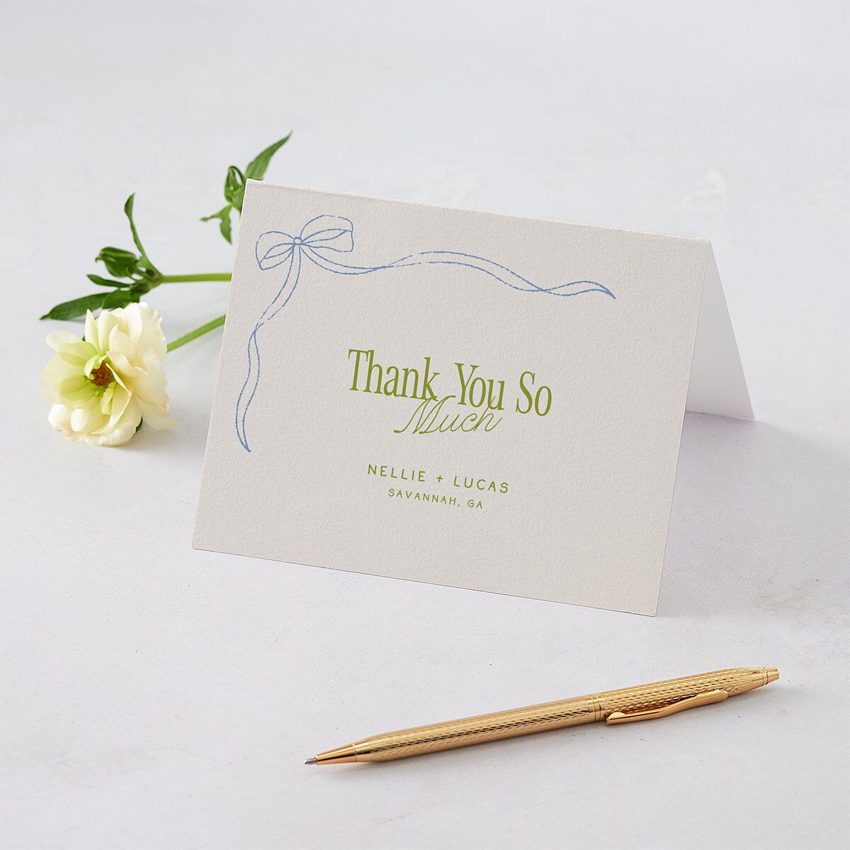Modern Delicate Bows Thank You Cards Peridot