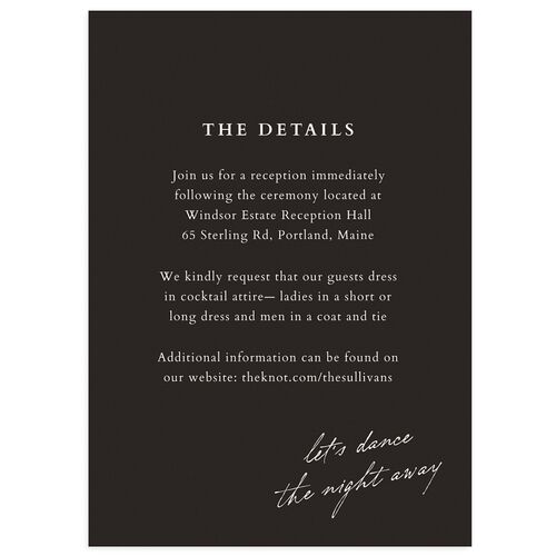 Elegant Editorial Page Wedding Event Detail Cards Midnight Signature Standard