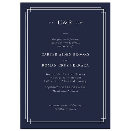 Luxe Monogram Wedding Invitations Navy Signature Blank No Standard