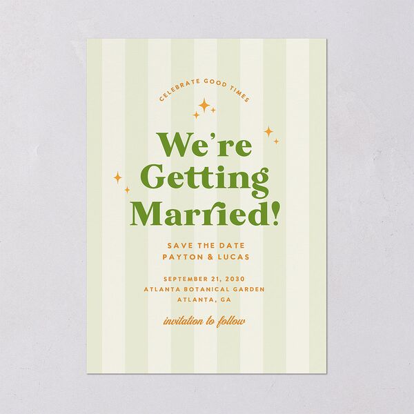 Colorful Retro Stripes Save the Date Cards Sea Foam Signature smooth Blank No Standard