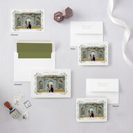 Vintage Ornate Frame Save the Date Petite Cards Olive Signature smooth Blank No Standard